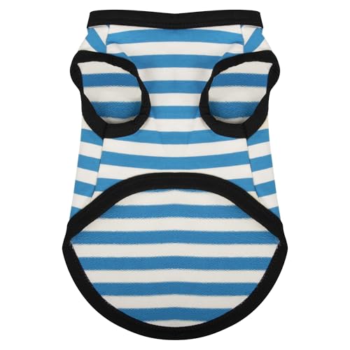 Dog Shirt Striped Cotton Sleeveless Tank Top Blue M (M-(9~17lb) | Chest(~18.1") / Blue)