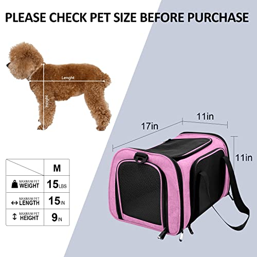 Pet Carrier for Small Medium Cats Dogs Puppies up to 15 Lbs (17.0"L x 11.0"W x 11.0"H / Pink)