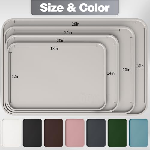 Silicone Dog Cat Food Mat Extra Thick Raised Edge (Beige Gray / 24"L x 16"W)