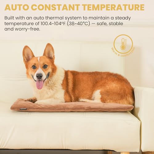 Pet Heating Pad for Cats Dogs Indoor & Sheltered Outdoor Waterproof Heated Cat Bed Heated Dog Bed Chew Resistant Cord Constant Temperature Electric Warming (Brown / Large: 26" x 20" x 1.3")