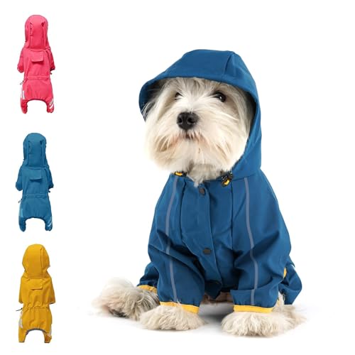 Dog Raincoat Waterproof Dog Rain Jacket with Hood (Bule / Small)