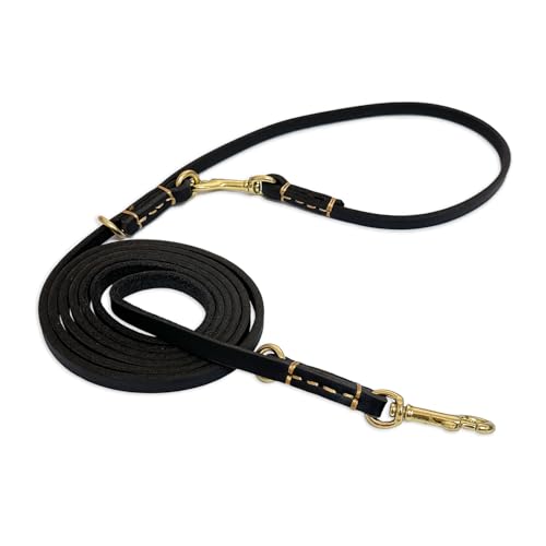 Multi Function 8ft Genuine Leather Hands Free Dog Training Leash for Puppy Small and Medium Dogs (Black / 8ft*3/8inch)