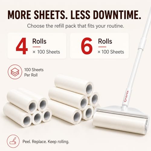 Large Lint Roller for Pet Hair (4-roll)