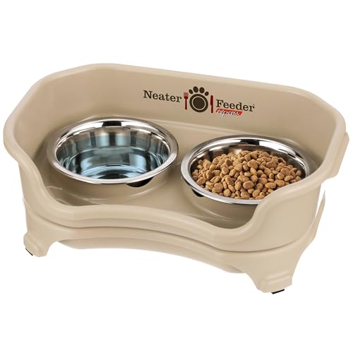 Express Mess Proof Cat Bowls Elevated (Cat w/ Standard Bowls / Almond)