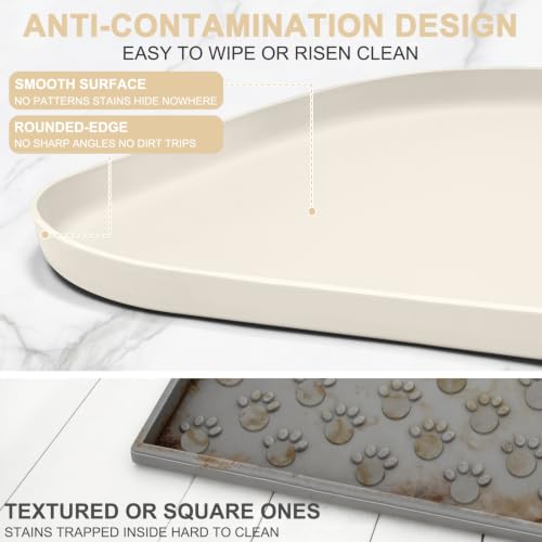 Waterproof Silicone Pet Food Mat with Raised Edge for Dog & Cat (White Sand / 36"L x 24"W)