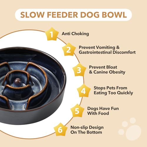 Ceramic Slow Feeder Dog Bowls (1 x Starry Sky - A / M- 7.3inch / 1.2 Cups)