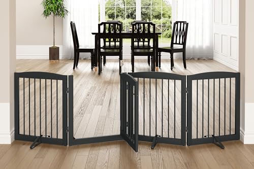 Freestanding Dog Gate with Door (4 Panel 24" / Gray)