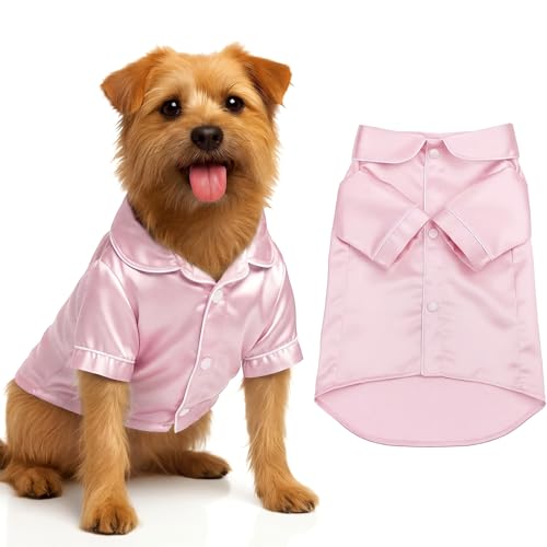 Dog Silk Pajamas Shirt Puppy Satin Pjs for Small Dog (M / Pink)