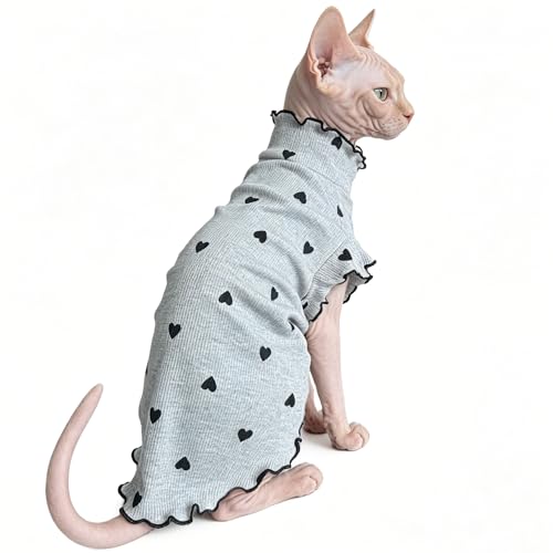 Pure Cotton Sphynx Cat Clothes Sweater Shirt Pet Apparel (Grey / Small)