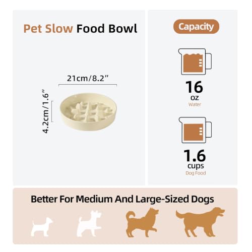 Ceramic Slow Feeder Dog Bowls (Light Yellow)