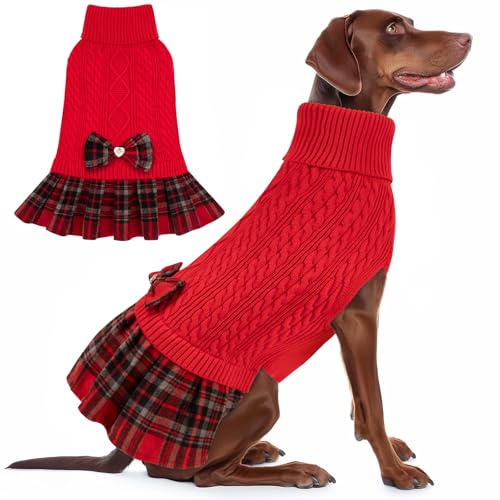 Dog Sweater Dress for Medium Large Dogs Turtleneck Thick Knit (XX-Large (40-70lbs) / 03# Red)