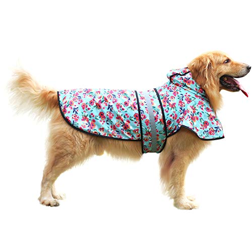 Dog Raincoat with Hood & Leash Hole S (Large / Turquoise)