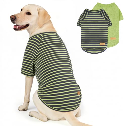 2Pack Dog Sweater with Sleeves Fleece Shirt for Large Dogs (2XL (50-75lbs) / 04# 2Pack(Green+Stripe))