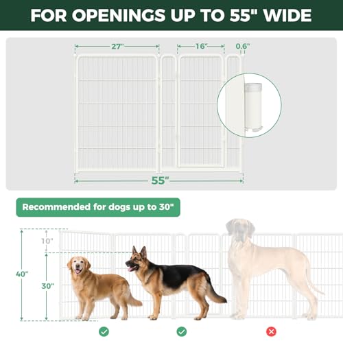 Dog Gate Extra Wide Adjustable for Openings Up to 55" (White / Up to 55" W【1 Panel + 1 Door】 / 40"H)