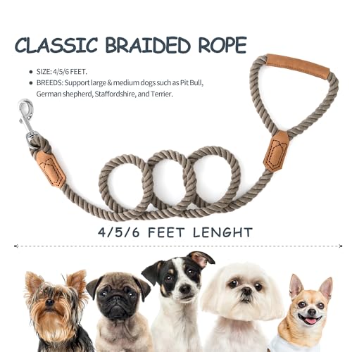 Dog Leash Braided Cotton Rope w (Grayish Camel / 48 Inch-1/2")