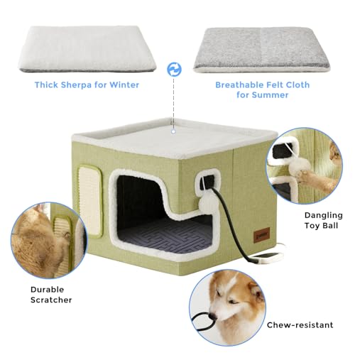 Heated Cat House Bed for Indoor Cats (Navy / Large)