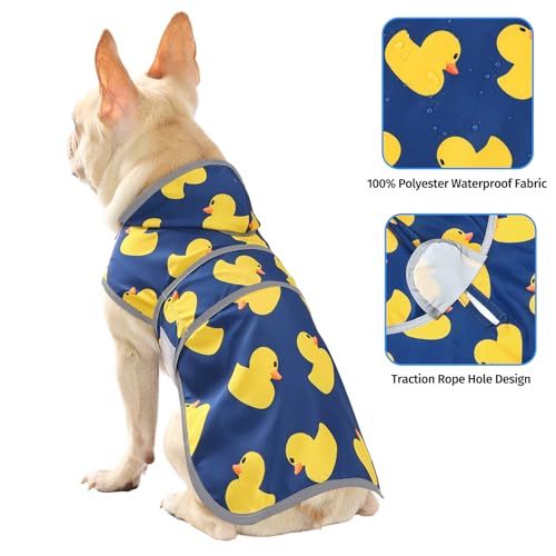Dog Raincoat Waterproof Dog Rain Jacket with Hood (Navy Blue Duck / Medium)