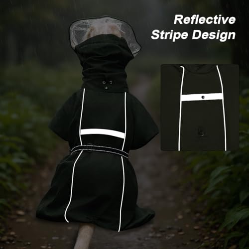 Pet Dog Raincoat Jacket Large Dog Rain Poncho with Transparent Hood (Army Green / 2XL-Fit for 18-28 lbs)