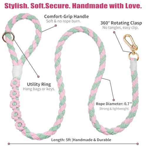 5FT Braided Cotton Rope Leash for Small (Spring Blossom)
