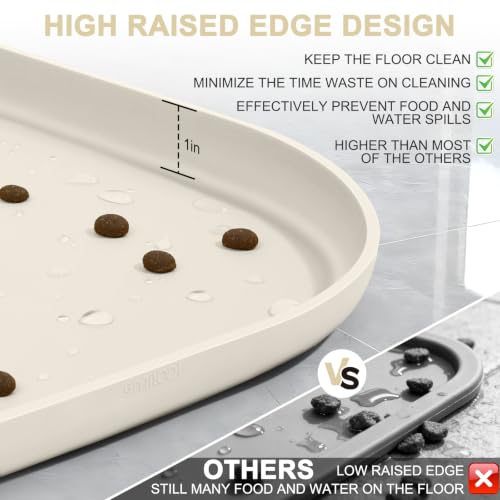 Waterproof Silicone Pet Food Mat with Raised Edge for Dog & Cat (White Sand / 36"L x 24"W)