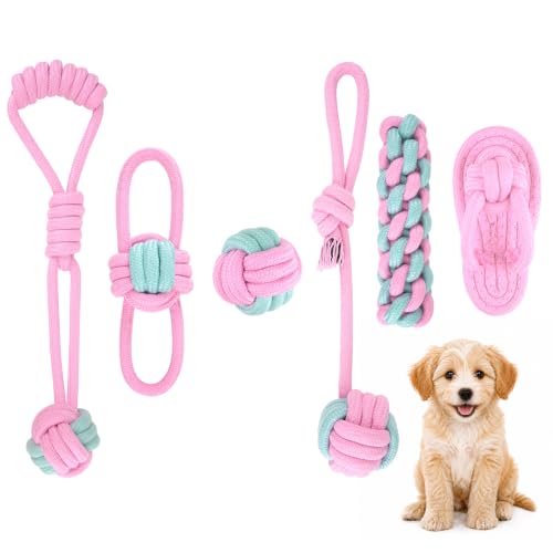 Dog Rope Toys for Puppies & Small Dogs (Pink)