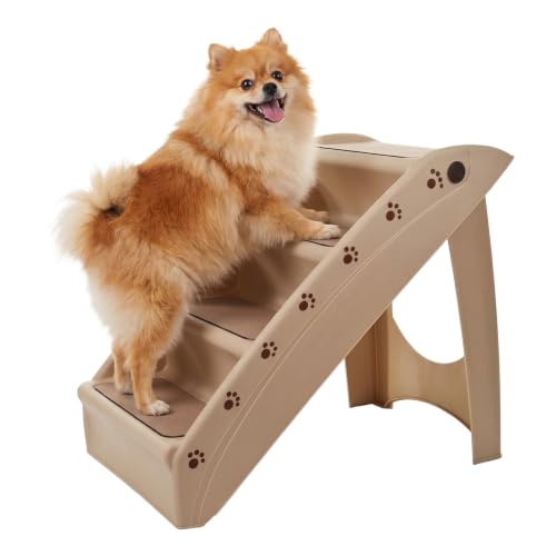 Pet Stairs Home and Vehicle Foldable Nonslip Dog Steps with 4 (Tan)