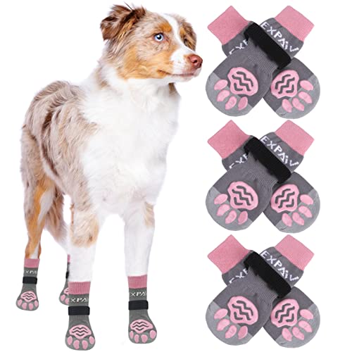 6PCS Anti Slip Dog Socks to Prevent Licking Paws (Small (6 Count) / Pink and Grey)