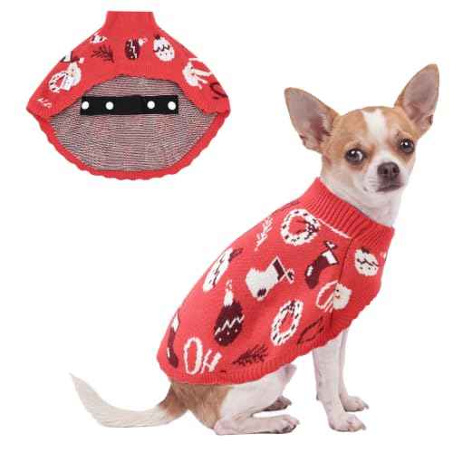 Dog Christmas Sweater Cloak (Medium(Back Length 12") / Christmas Red)