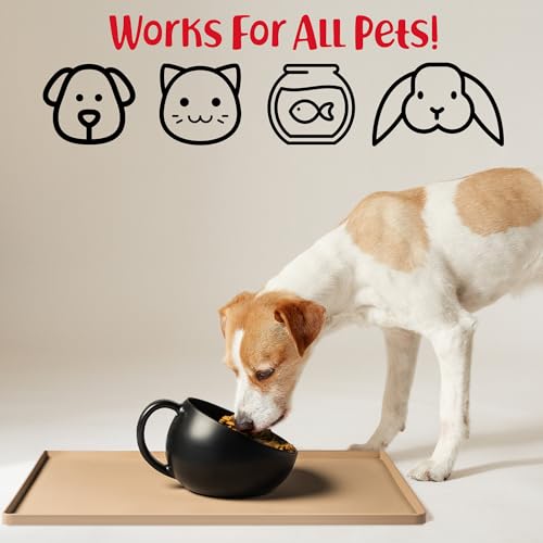 Dog Food Mat Waterproof Dog Bowl Mat for Food and Water (23.6"L x 15.7"W / Taupe)