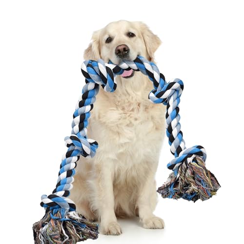 Dog Toys for Aggressive Chewers Tough Rope Chew Toys for Large and Medium Dog 3 Feet 5 Knots Indestructible Cotton Rope for Large Breed Dog Tug of War Dog Toy Teeth Cleaning (1pack)
