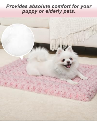 Washable Dog Bed Mat Large Size Fluffy Pet Crate Pad 42x28 XL (Pink / 42.00" x 28.00" x 1.50")
