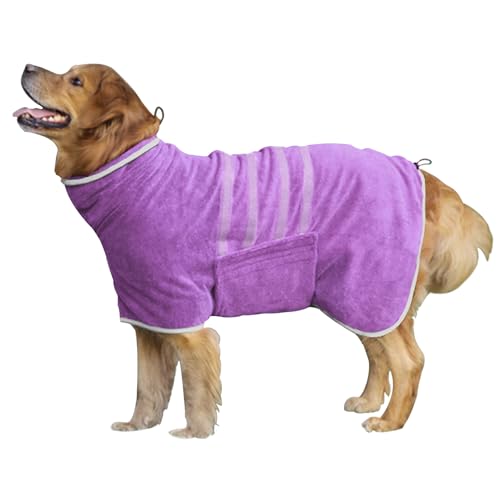 Dog Bathrobe Towel Dog Drying Coat Microfiber Absorbent Fast Drying Robes (Purple / X-Large)