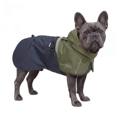Dog Raincoat Adjustable Hooded Reflective Jacket with Pocket (Olive Navy / Large)