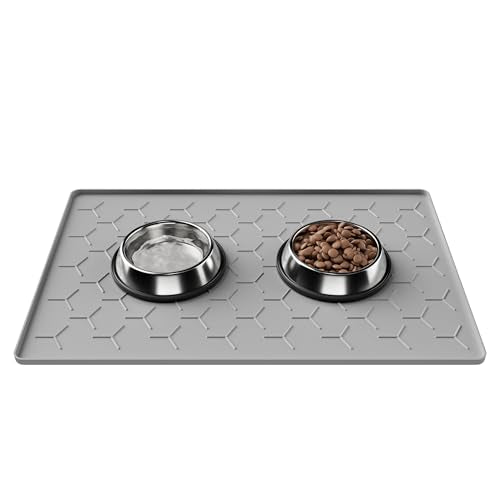 Silicone Dog Cat Food Bowl Mat (M-24''X16'' / Light Gray)