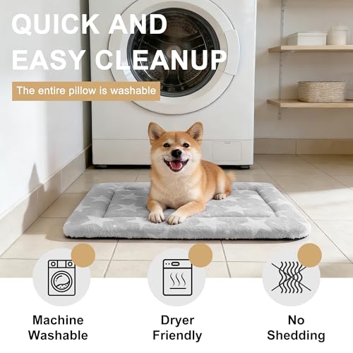 Dog Bed Mat Soft & Comfortable Dog Kennel Pad for Crate (S(24"*18"*1.5") / Big&Little Stars Grey-1pc)