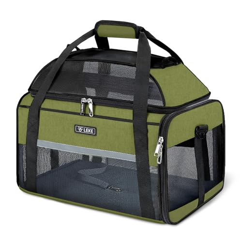 Top Expandable Pet Carrier 17x11x9.5 Inch Alaska Hawaiian Airline Approved Soft Sided Underseat to 12lbs Travel Carriers for Small Dogs and Cats with Locking Safety Zippers Anti (Dark Green)