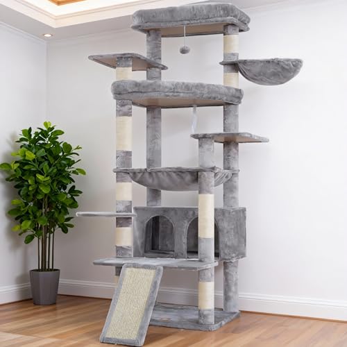 Tall Cat Tree for Large Cat (Light Gray / 80 inch)