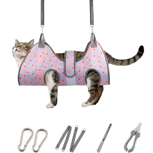 Pet Grooming Hammock for Cats & XS Small Dogs with Nail Clippers