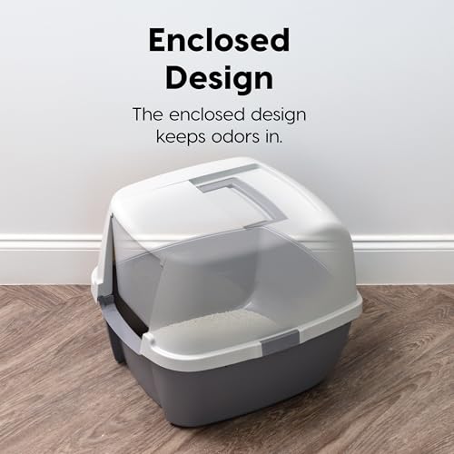 Large Front Door Cat Litter Box (Jumbo Enclosed / Dark Gray w/ Scoop)