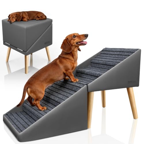 Dog Stairs & Ramp for High Bed & Couch (Gray / 22.8in Bed)