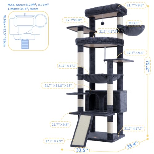 Tall Cat Tree for Large Cat (Smoky Gray / 80 inch)
