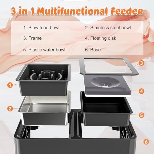 3-in-1 Elevated Dog Bowls with 4 Height Adjustable Raised Stand (Black)