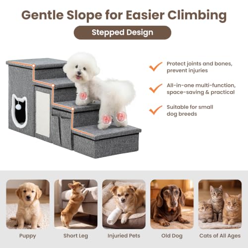 Pet Stairs with Storage and Condo (Grey / 4-Step)