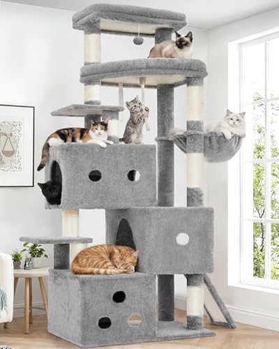 Cat Tree, 74-Inch Streamlined Cat Tower for Large Cats HCT061W (74 inch / Light Gray)