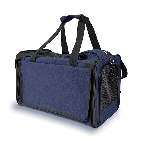 Medium Cat Carrier Large Cat 15 lbs+ Soft Pet Car Cage Small Puppy (Navy / 18.1"L x 11.8"W x 11.8"H)