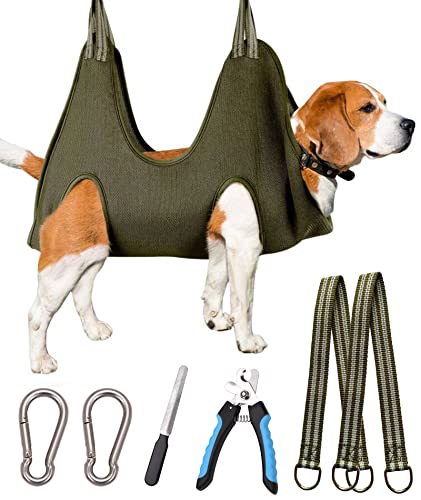 Dog Grooming Hammock Harness for Medium (L/Under 45 lb / Khaki Green)