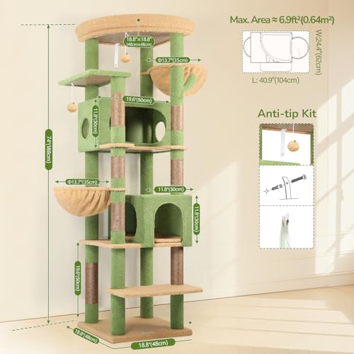 74in Cactus Heavy Duty Cat Tree Tower for Indoor Large Cats (Cactus Green / 74inch)