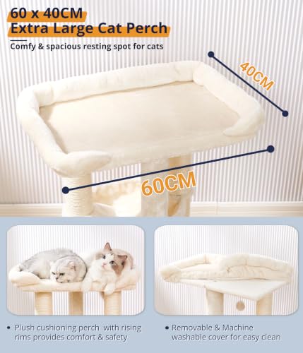 Cat Tree Cat Scratching Posts with Large Bed for Big Cats (Beige)