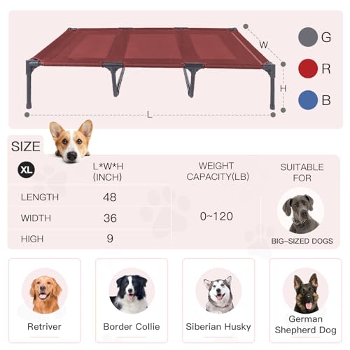 Elevated Dog Bed Waterproof Outdoor (XL (48"L x 36"W x 9"H) / Red)