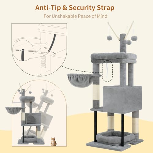Cat Tree 45.3" Cat Tower for Indoor Cats with Large Perch HCT202SW (45.3 inch / Light Gray)